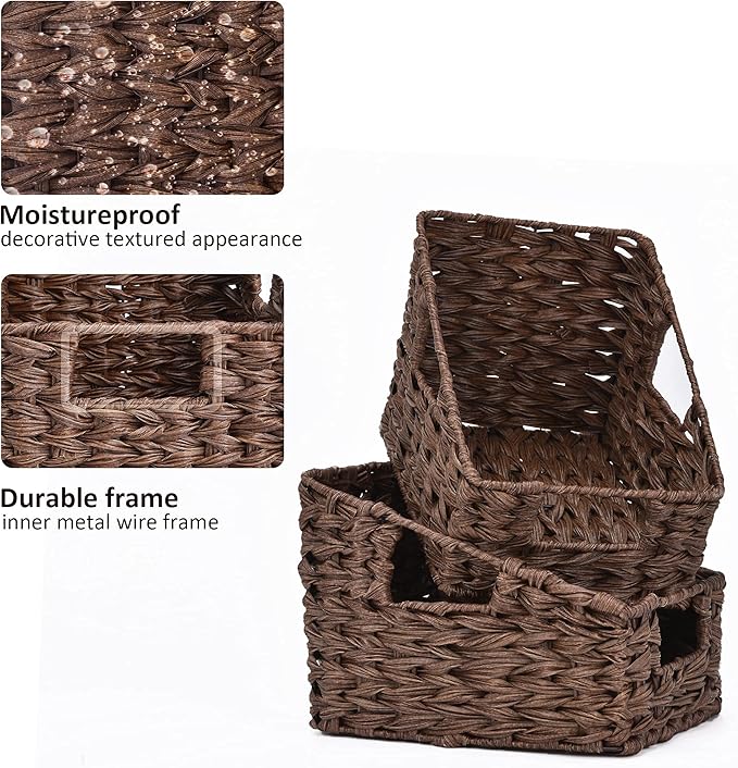 GRANNY SAYS Wicker Storage Baskets, Waterproof Wicker Basket with Handles, Trapezoid Woven Storage Bins for Organizing, Decorative Basket, Brown, 2-Pack