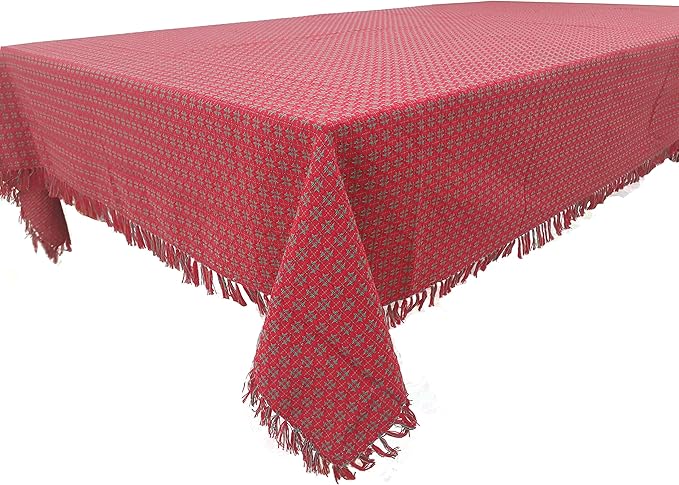 Table Cloth, Christmas Red & Green Woven Fringed, 100% Cotton Table Cover, Size 60x120 Inch, Suitable for Formal Dining, and Casual Occasions.