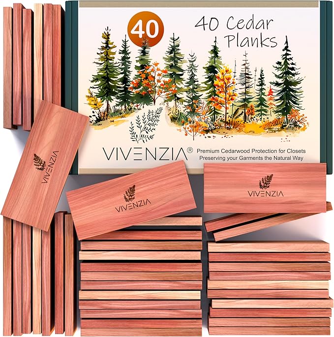 Cedar Blocks for Clothes Storage -40 Cedar Planks- Natural Closet Smell Eliminator, Natural Closet Deodorizer, Drawer Fresheners for Dresser, Odor Absorber for Dresser Drawers.