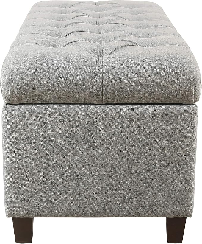 Homepop Home Decor Tufted Ainsley Button Storage Ottoman Bench with Hinged Lid Ottoman Bench with Storage for Living Room & Bedroom, Light Blue 18x40x18 Inches