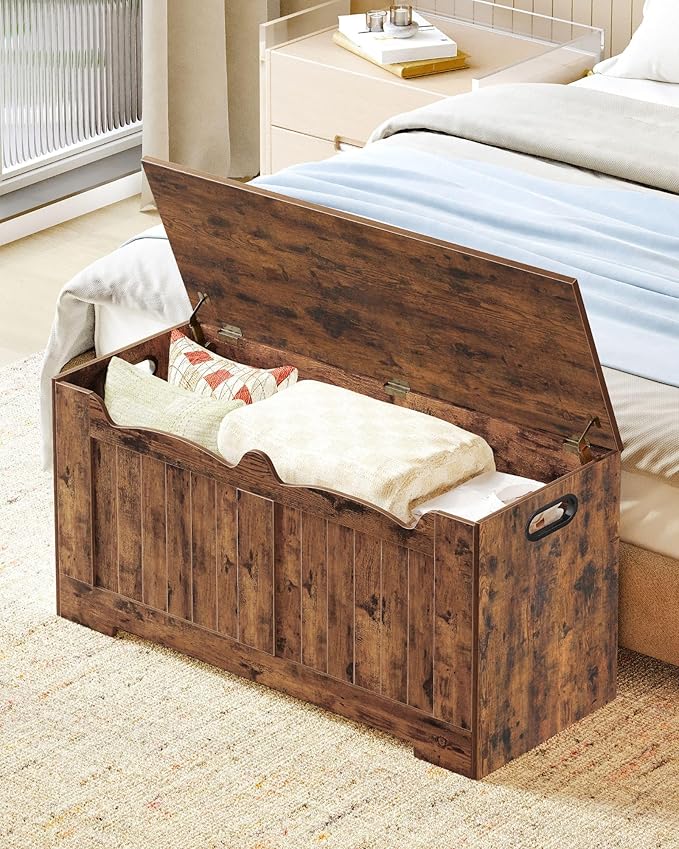 39.4" Storage Chest, Storage Bench Trunk with 2 Hinge, Wooden Box, Lift-Top Chest Organizer, Shoe Bench for Entryway, Bedroom, Living Room, Rustic Brown SB01001X