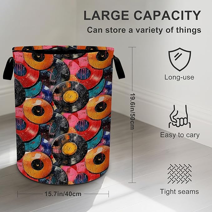 Vintage Music Laundry Basket Storage Bin Foldable Laundry Hamper Clothes Storage Bucket Organizer 19.6x15.7 Inch For Laundry Room/Bedroom/Bathroom
