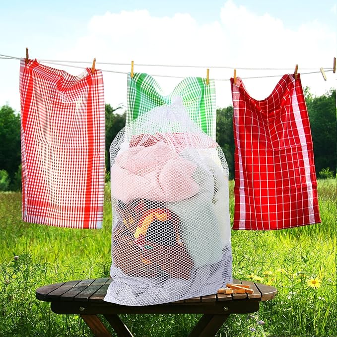 TecUnite 10 Pcs Mesh Laundry Bags with Drawstring Multicolor Mesh Sack Bag Nylon Gift Dishwasher Bag with Sliding for Storage Clothes Socks Jewelry Gifts Toys Fruit(12 x 16 Inch,White)