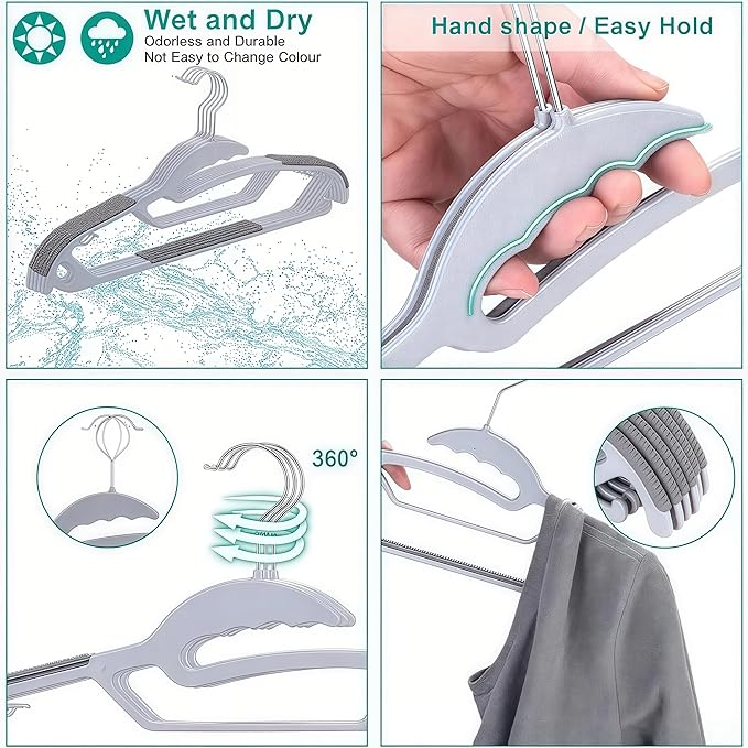 10 Pack Plastic Clothes Hangers Non-Slip | 0.2" Thickened Shirts Hanger Space Saving, Coat Pants Hangers with 360° Swivel Silver Hook for Closet Wardrobe Storage
