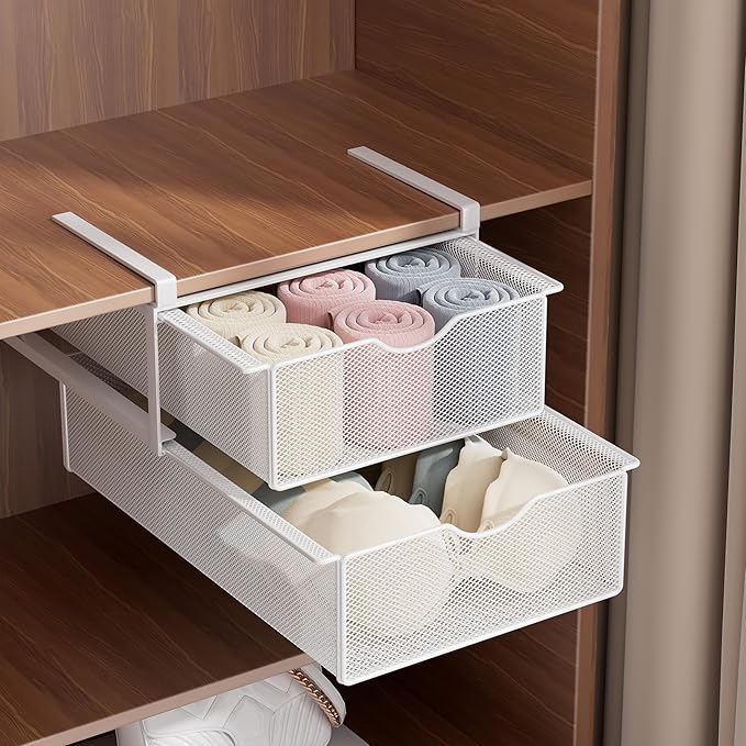 Drawer Organizers and Hanging Shelves, Double-layer Multifunctional Mesh Storage Basket for Underwear, Socks, Bras, Panties Space-Saving Pull-Out Organizer for Closet, Wardrobe, Bedroom