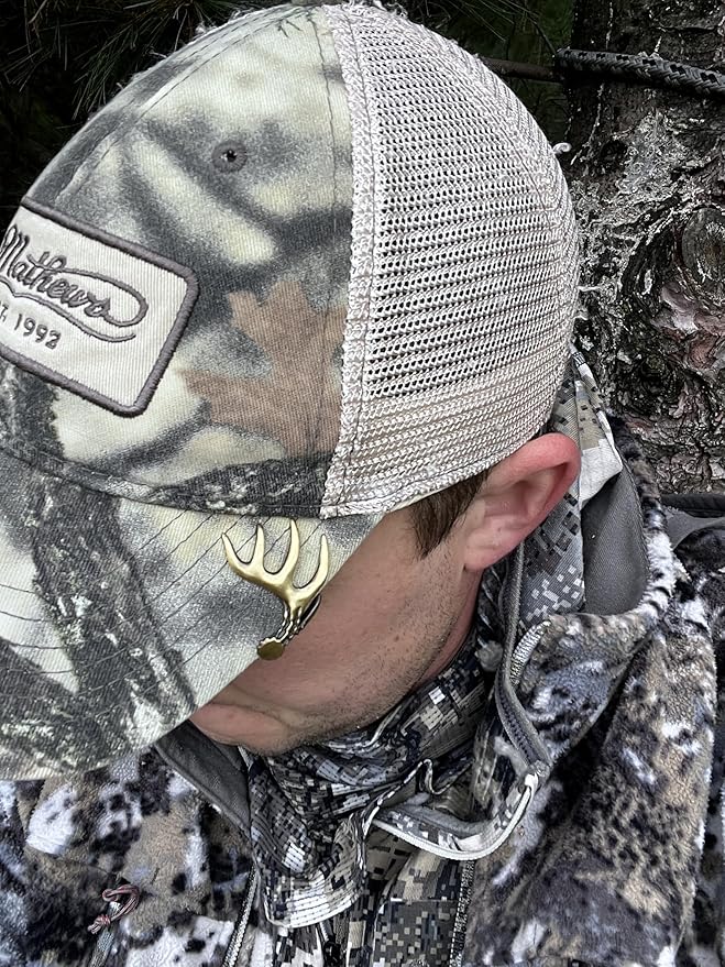 Fisken Hat Clip for Hunters - Brass Brim Clip, 10-Point Buck Antler Design - Squeeze On Any Hat - Durable & Stylish - Perfect Hunting Gift for Men & Women - USA Designed by Bow Hunter