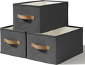 3 Pack Fabric Storage Bins for Shelves | 16.25x12x10in Closet | Collapsible Bins for Organization | Linen Clothes Storage Bins | Black