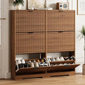Shoe Cabinet Storage for Entryway with 6 Flip Drawers, Walnut Fluted Shoe Cabinet with Adjustable Shelves, Wooden Hidden Shoe Rack Freestanding Narrow Slim Shoes Storage for Hallway, Entrance