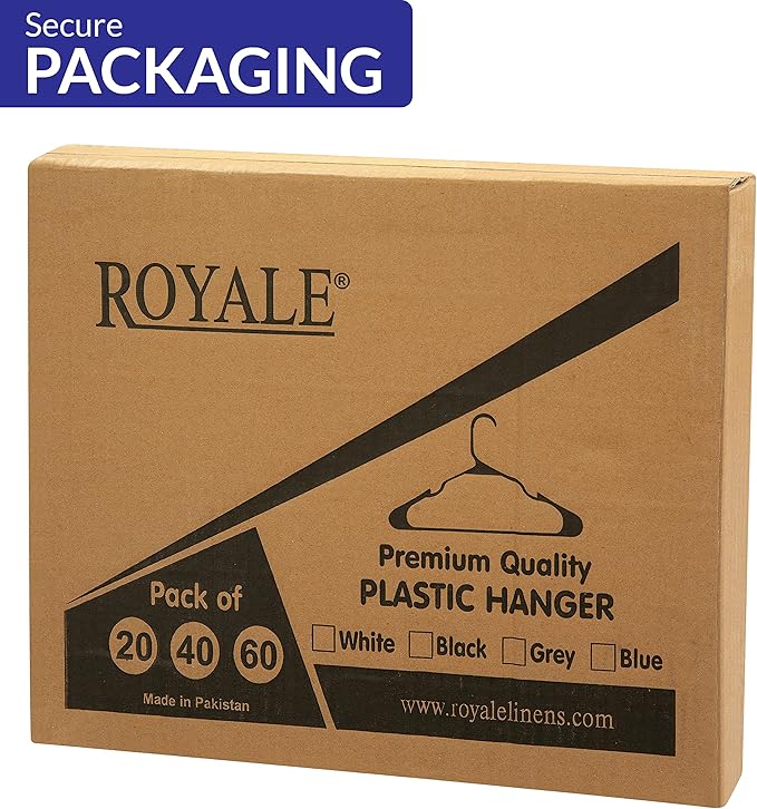 ROYALE 40 Pack White Plastic Hangers for Clothes - Heavy Duty Plastic Clothes Hanger Ideal for Everyday Standard Use - Lightweight & Space Saving Notched Plastic Hangers - Slim & Sleek Shoulder Groove