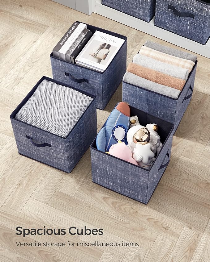 SONGMICS Storage Cubes, 13-Inch Non-Woven Fabric Bins with Double Handles, Set of 6, Closet Organizers for Shelves, Foldable, for Clothes, Misty Blue UROB033I01