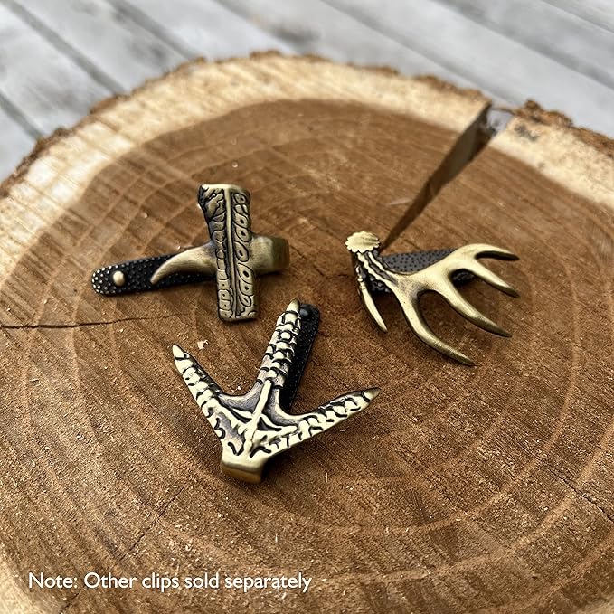 Fisken Hat Clip for Hunters - Brass Brim Clip, 10-Point Buck Antler Design - Squeeze On Any Hat - Durable & Stylish - Perfect Hunting Gift for Men & Women - USA Designed by Bow Hunter