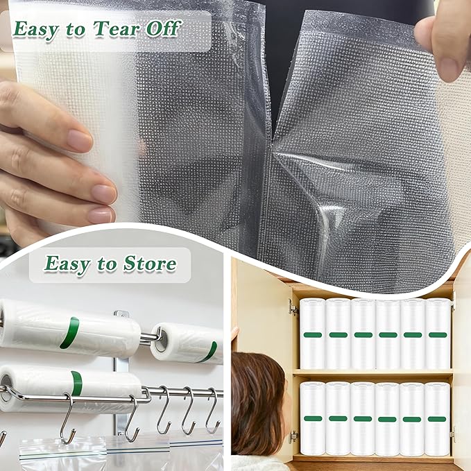 Pre-Cut Perforated Vacuum Sealer Bags Rolls 6x8 Inch,Heavy-Duty Vacuum Sealer Roll Bags 4 Rolls 120 Tear Off Bags,Easy-Tear Food Grade Storage Bags for Sous Vide, Freezer & Meat (BPA Free)