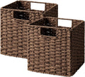 StorageWorks 9 inch Wicker Storage Cubes, Handwoven Wicker Baskets for Storage, Square Cube Organizer Bins, Foldable Paper Rope Basket for Organizing, Brown, 2 Pack