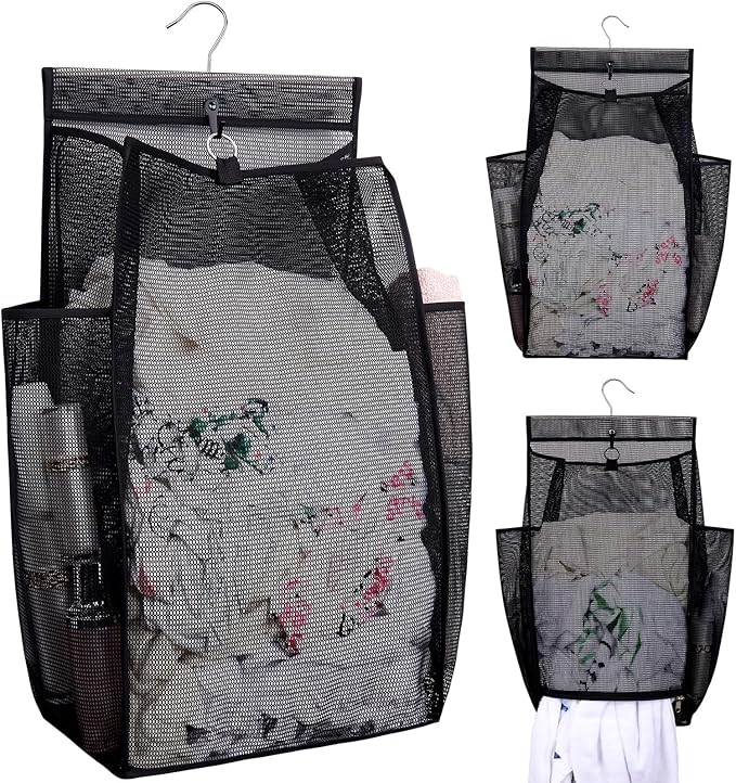Hanging Collapsible Breathable Mesh Laundry Hamper,Fast Drying Portable Space Saving Storage Bag,Rv Laundry Hamper,Applied to College Dorm Rooms, Gym, Swimming and RV Travel (Black)