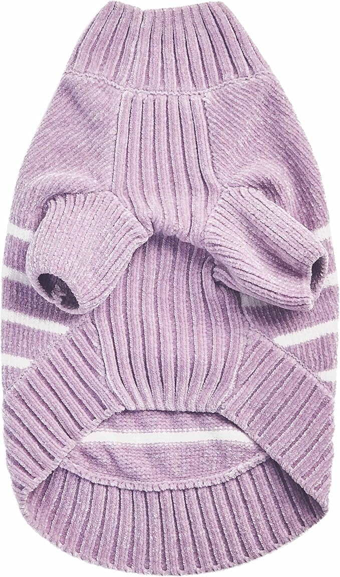 Blueberry Pet Cozy Soft Chenille Classy Striped Dog Sweater in Lavender Frost, Back Length 22", Pack of 1 Clothes for Dogs