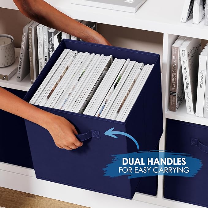 Fabric Storage Cubes for Cube Organizer - 8 Pack Heavy Duty Storage Bins - 13 Inch Cube Storage Bin, Use As A Clothes Storage Box In Closet, Baskets For Shelves or Cubbies Storage bins (Navy Blue)