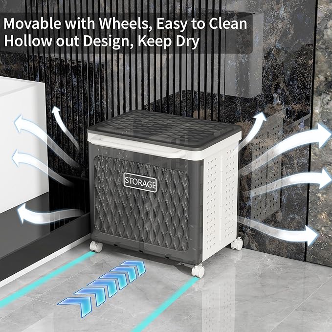 Laundry Hamper with Wheels and Lid, Foldable Clothes Basket for Small Spaces, Rolling Laundry Bin for Laundry Bathroom Bedroom Gym Room