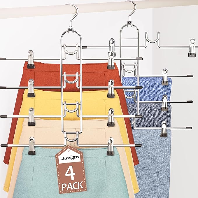 Pants Hangers With Clips, Newly Upgraded Detachable Space Saving Hangers for Skirts, Shorts & Trousers with Non slip clip,Heavy Duty Skirt Hangers - Hanging Closet Organizer And Storage,Patent Pending