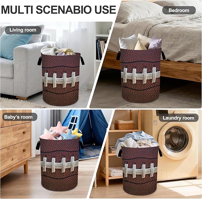 Football Laundry Basket Storage Bin Foldable Laundry Hamper Clothes Storage Bucket Organizer 19.6x15.7 Inch For Laundry Room/Bedroom/Bathroom