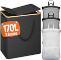 170L Laundry Hamper with Lid 3 Section, Extra Large Laundry Basket with 3 Removable Bags, Laundry Basket Organizer for Bedroom, Laundry Room, Dorm, Clothes Hamper, Black