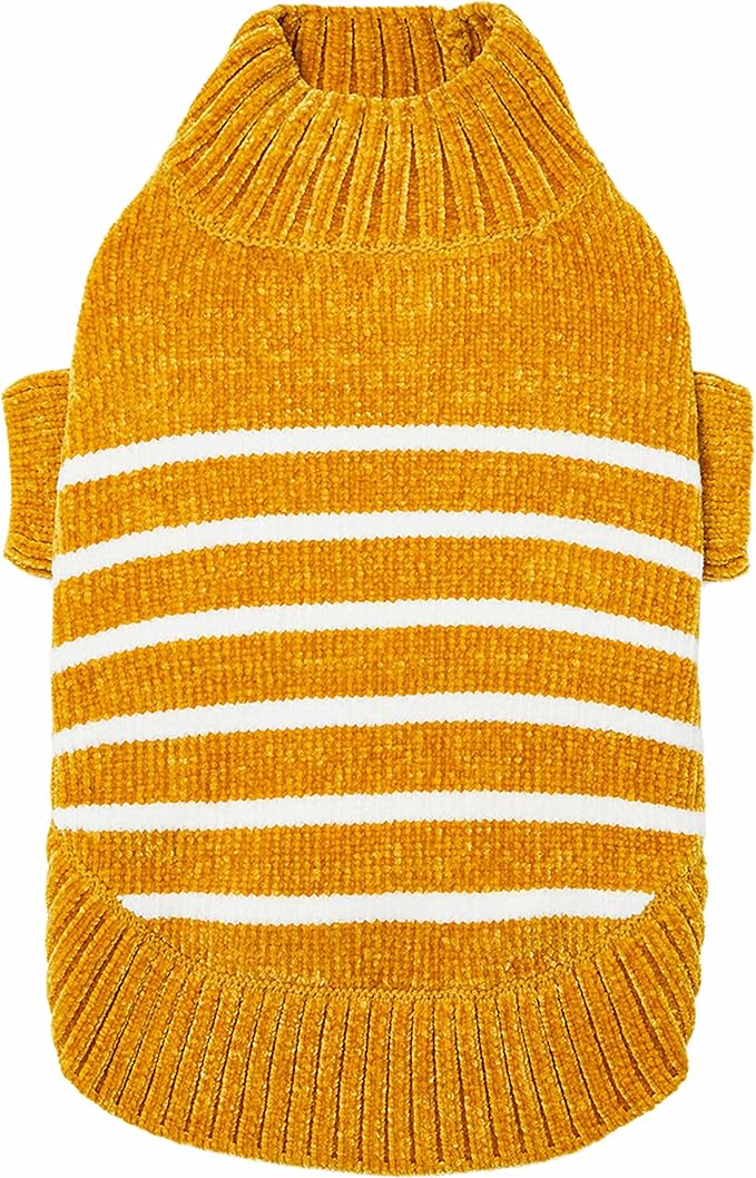 Blueberry Pet Cozy Soft Chenille Classy Striped Dog Sweater in Mustard, Back Length 22", Pack of 1 Clothes for Dogs