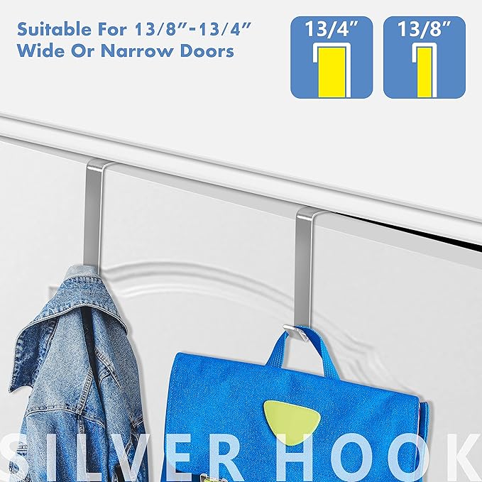 10 Pack Over The Door Hook, Sturdy Over Door Z-shaped Metal Hanger Heavy Duty Metal Hook Upgraded for Hanging, Towels, Clothes, Bags, Cubicle, Bathroom Use Fits 1 3/4 Inch Thick Doors (Silvery)