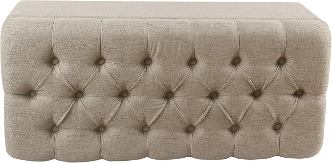 Homepop Home Decor | Tufted Ainsley Button Storage Ottoman Bench with Hinged Lid | Ottoman Bench with Storage for Living Room & Bedroom, Tan