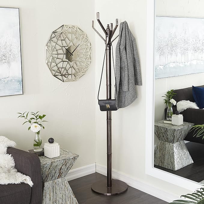 Deco 79 Aluminum Metal 4 Hook Coat Rack, 15" x 15" x 68", Black