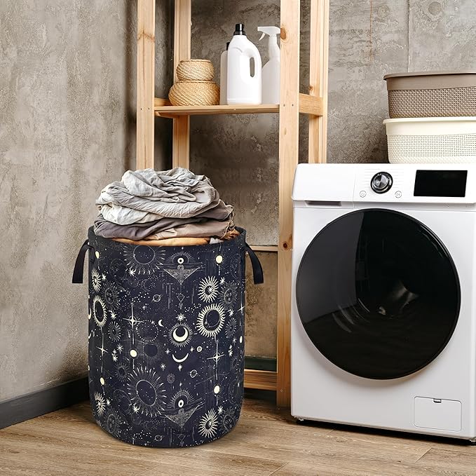 Gothic Sun Moon Stars Laundry Basket Foldable Oxford Cloth With Handle Portable Colorful Storage Basket Organizer Suitable For Laundry Room/Bedroom/Living Room/Children'S Room (18.9 X 16.5 Inch)