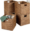 Best Choice Products 13x13in Pack of 5 Cube Storage Baskets, Water Hyacinth Multipurpose Collapsible Organizers, Handwoven Laundry Totes for Laundry, Living Room, Kids Room & Nursery - Chestnut