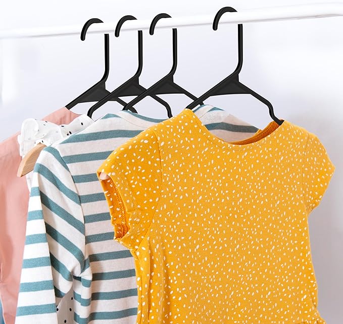 InfiniPower 100 Pack Plastic Hangers, Space Saving Slim Clothes Hangers with Non-Slip Shoulder Notches, for Coats, Sweater, Shirts, Pants, Black