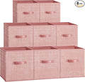 SONGMICS Storage Cubes, 10.2 x 10.2 x 11 Inches Non-Woven Fabric Bins with Double Handles, Set of 8, Closet Organizers for Shelves, Foldable, for Clothes, Jelly Pink UROB826R01
