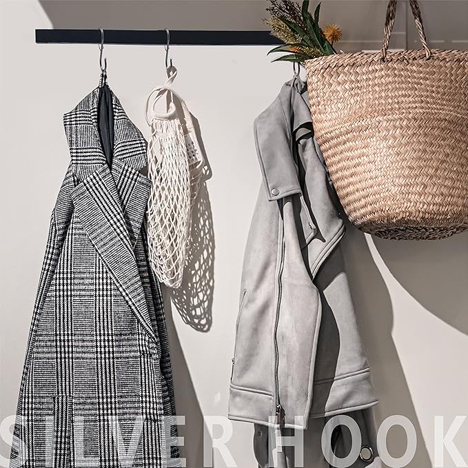 Vantasii 10 Pack S Hooks for Hanging, Rustproof S-Shaped Hook with Safety Buckle Heavy Duty Metal S Hanging Hook for Clothes, Pots, Pans, Kitchen Utensil, Cubicle, Closet Rob, Bags(3.5 inch, Silvery)