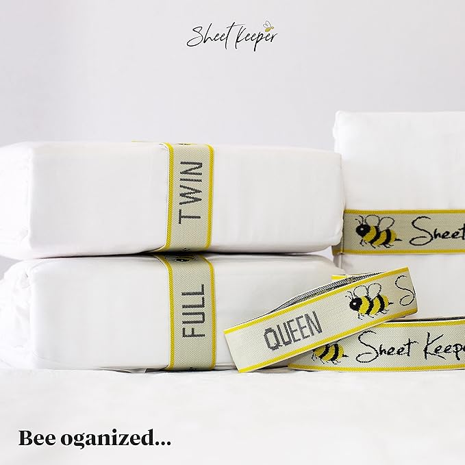 Sheet Keepers Bed Sheet Organizer Bands (2-Pack) – Made in USA Comforter & Bedding Storage Straps with Labels – Closet & Linen Organization Solution