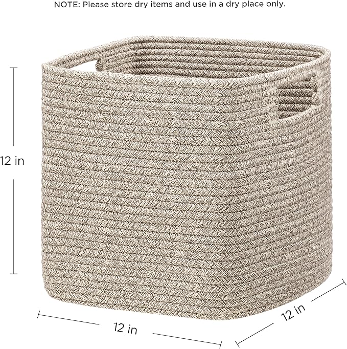 UBBCARE Set of 4 Storage Basket-12 X 12 X 12 in, Cotton Rope Basket for Shelves, Toys, Book, Cube Storage Bins with Handles, Woven Storage Baskets for Organizing, Mix-Brown