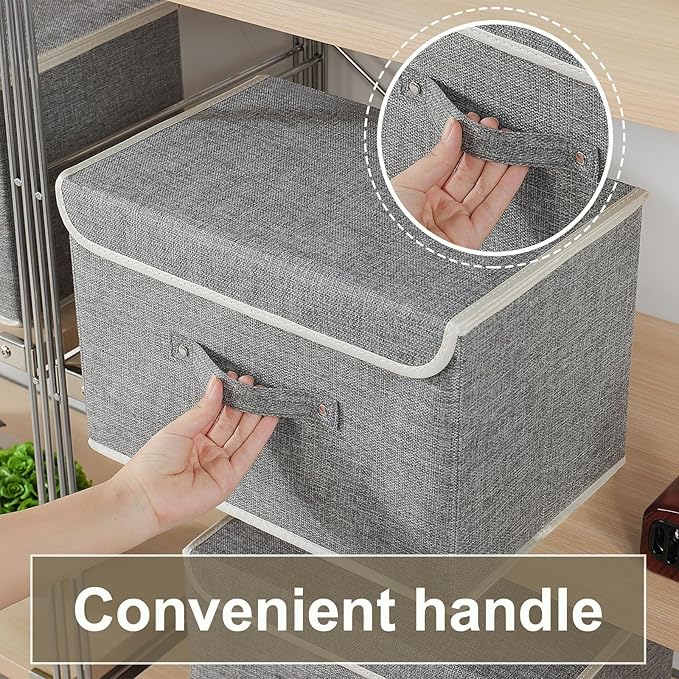Fabric Storage Bins Cube Organizers with Flip-Top Lid and Handles,Storage Boxes for Organizing Home,Office,and Closet,Grey,5 Pack 15 x 9.8 x 9.8 in