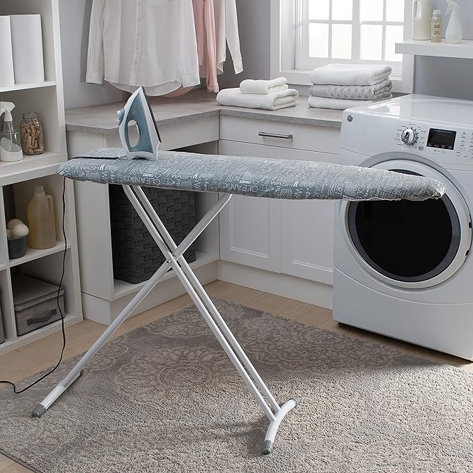 Simplify Ironing Board Cover | Scorch Resistant | Cotton | Thick Padding | Stretch Elastic Fit | Hook and Loop Fasteners | Cover ONLY | Grey