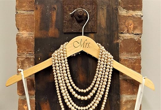 NAHANCO MRSMRS20017ENG Same Sex, LGBT, Gay Pride Hanger Set, Natural Wood Hangers Engraved with (Mrs. and Mrs.), 17” (2-Piece Set)