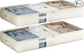 Under Bed Storage Containers with Window, Closet Organizers and Storage Bags, Foldable Underbed Storage Bags for Blankets, Clothing, Comforter, Linen Sheets, Wrapping Paper, 2 Pack, White Ivory