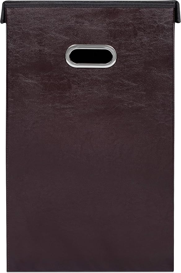 Internet's Best Double Faux Leather Laundry Hamper with Lid - Double Load - Foldable Hamper Basket - Removable Lid - Brown