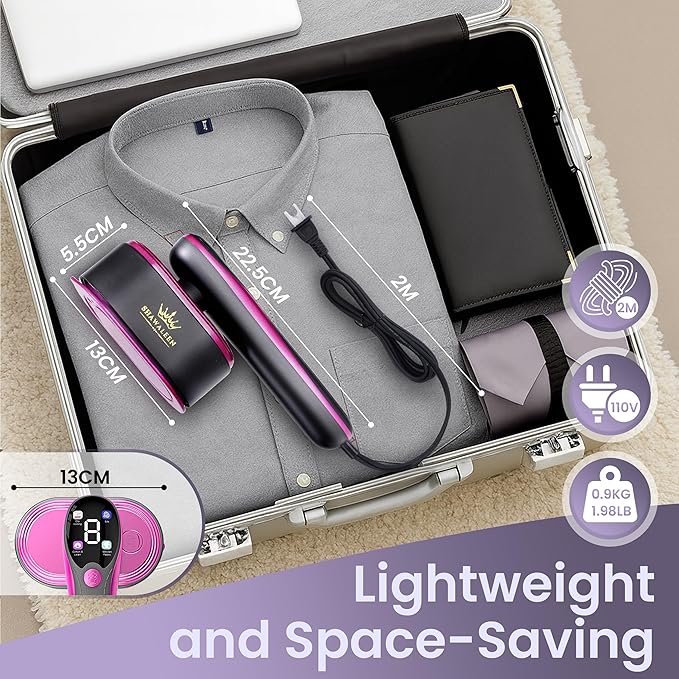 Travel Steamer for Clothes with Ironing Gloves, All-Fabric Wrinkle Removal 4 Adjustable Modes, 10s fast Heat Up, Large Ceramic Heat Panel, 100ml water tank, 2in1 Steamer Iron1200W (110-120V) (PINK)