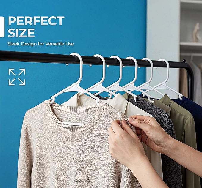 Beddora Plastic Hangers 20 Pack,White Clothes Hangers for Closet Organization and Storage Space-Saving Design, Kids & Adult Coat Hanger for Suits, Shirt & Percheros Ganchos para Colgar Ropa Hangars
