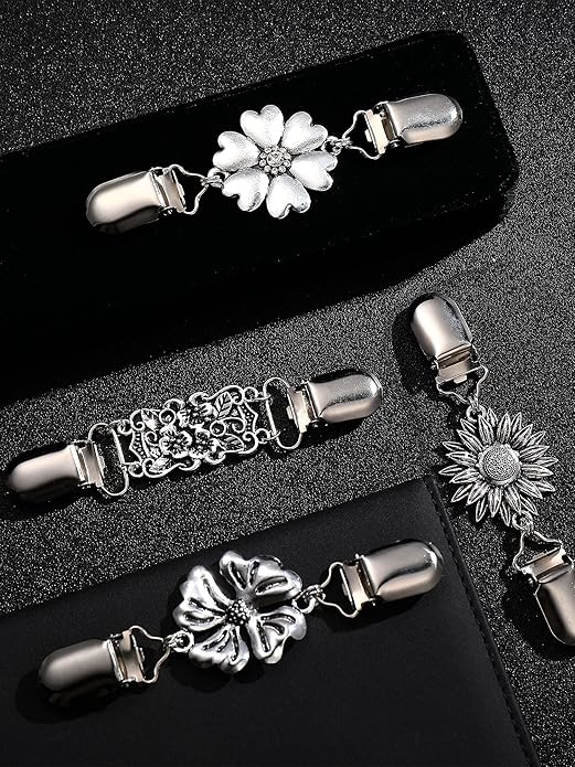 Jetec 4 Pieces Vintage Sweater Shawl Clips Retro Cardigan Collar Dress Shirt Brooch Clips for Women Wearing, 4 Styles