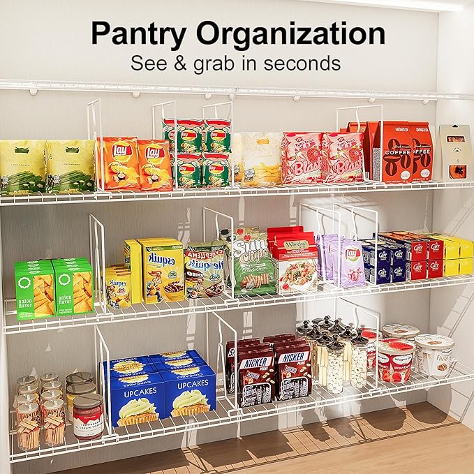 Wire Shelf Dividers for Closet: 12-inch Tall 12-inch Deep 6 Pack Wire Rack Accessories - Adjustable Purse Organizer for Clothes Handbags - Metal Linen Closet Pantry Separators