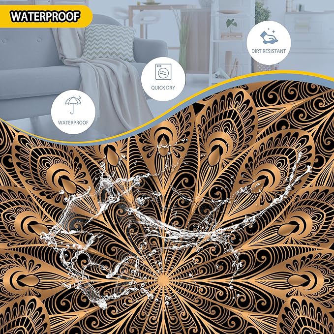 Mandala Laundry Basket Black Gold Peacock Feathers Foldable Oxford Cloth Funny Tote Bag Laundry Hamper Clothes Storage Bucket Toy Organizer For Bathroom/Laundry Storage/Bedroom 18.9x16.5 In