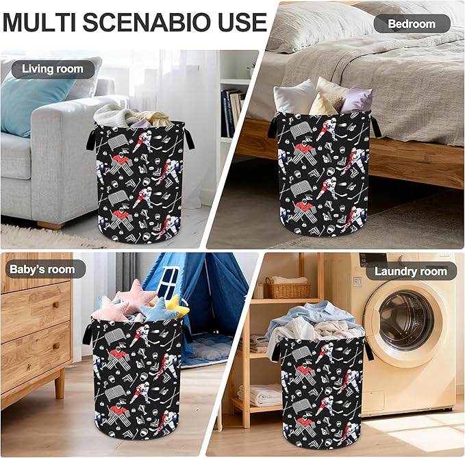 Hockey Laundry Basket Storage Bin Foldable Laundry Hamper Clothes Storage Bucket Organizer 19.6x15.7 Inch For Laundry Room/Bedroom/Bathroom