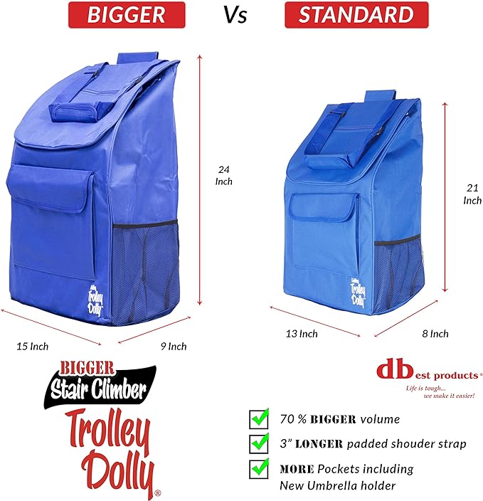 dbest products Stair Climber Bigger Trolley Dolly, Blue Shopping Grocery Foldable Cart Condo Apartment
