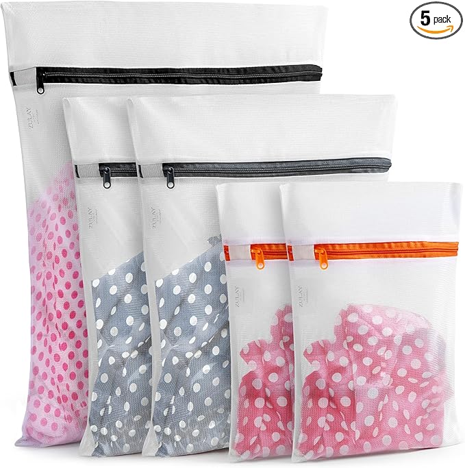 Zulay Home 5 Pack Mesh Laundry Bags for Delicates - Reusable Mesh Laundry Bags for Washing Machine - Laundry Bags Mesh Wash Bags For Underwear, Lingerie Stockings, Socks (1 Large, 2 Medium, 2 Small)