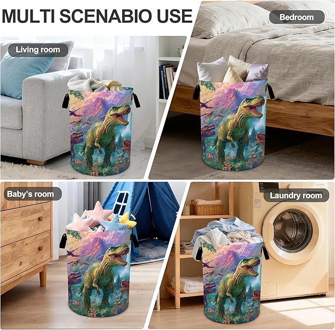 Dinosaurs Animal Laundry Basket Storage Bin Foldable Laundry Hamper Clothes Storage Bucket Organizer 19.6x15.7 Inch For Laundry Room/Bedroom/Bathroom