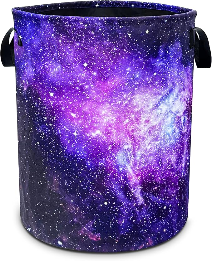 Pink Purple Galaxy Laundry Basket Universe Starry Sky Foldable Oxford Cloth Funny Tote Bag Laundry Hamper Clothes Storage Bucket Toy Organizer For Bathroom/Laundry/Bedroom 18.9x16.5 In